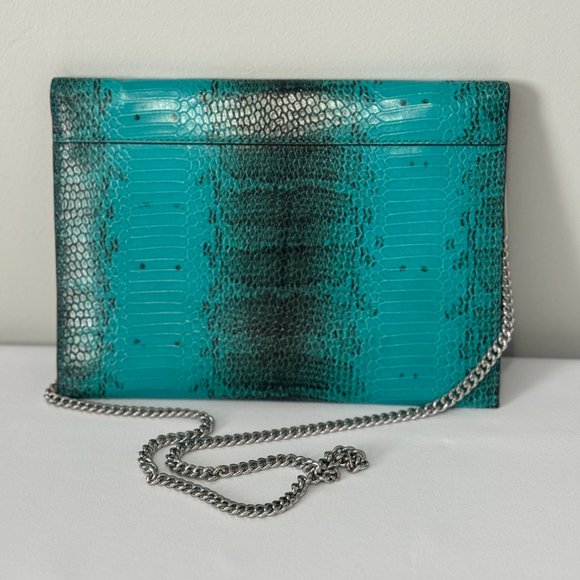 Michael Kors Clutch Barbara Embossed Snakeskin Envelope Clutch Teal NWOT - Picture 3 of 6